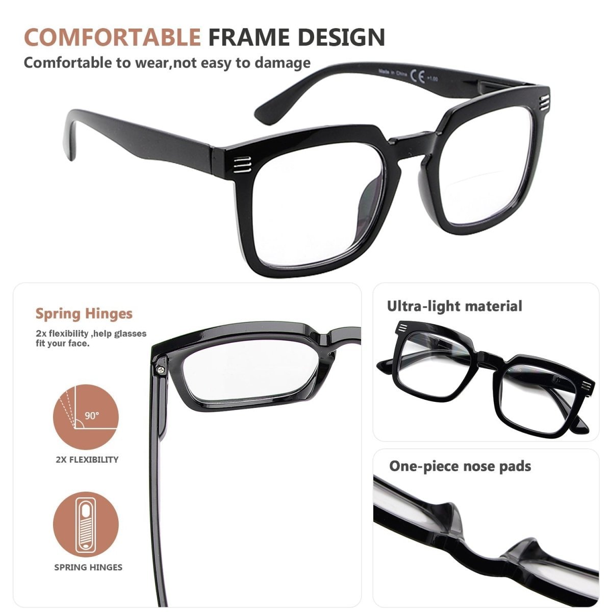 10 Pack Comfort Modern Square Reading Glasses R2104 - Gr8sight