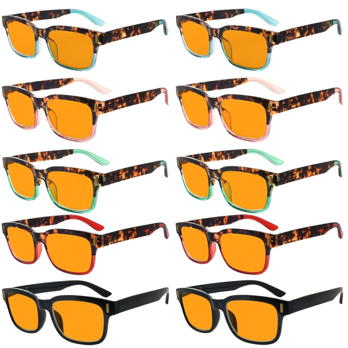 10 Pack Orange Tinted Stylish Blue Light Blocking Reading Glasses DSRT1802 - Gr8sight