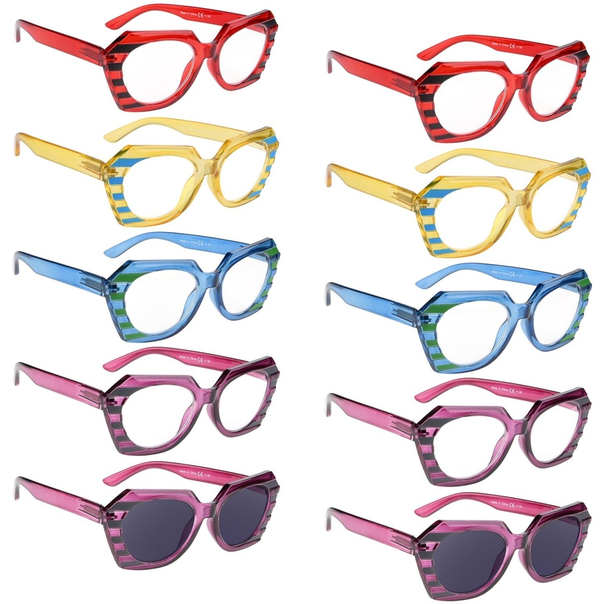 10 Pack Oversized Cat Eye Reading Glasses Stylish Ladies Funky Readers R2135 - Gr8sight