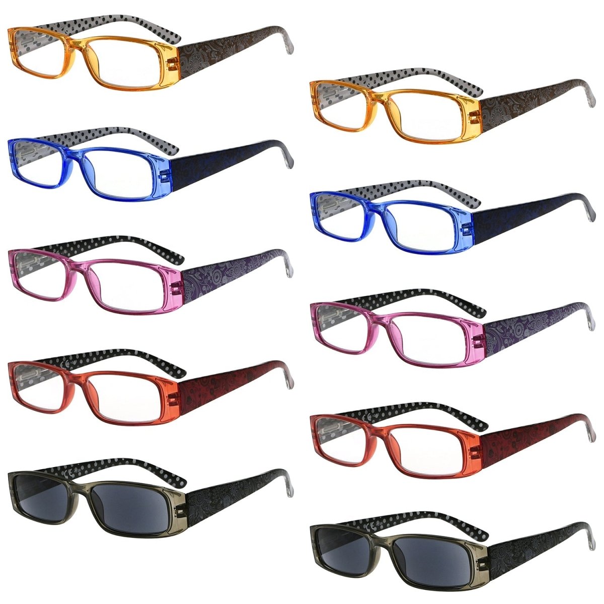 10 Pack Polka Dots Patterned Rectangle Reading Glasses R006P - Gr8sight