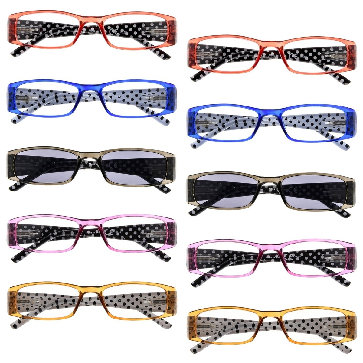 10 Pack Polka Dots Patterned Rectangle Reading Glasses R006P - Gr8sight