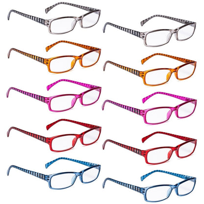 10 Pack Rectangle Reading Glasses with Stripe Arms RT1803S - Gr8sight