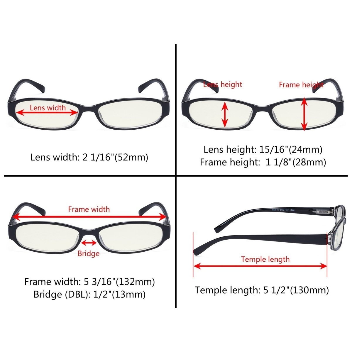 10 Pack Small Lens Rectangle Blue Light Filter Reading Glasses UVR9104K - Gr8sight