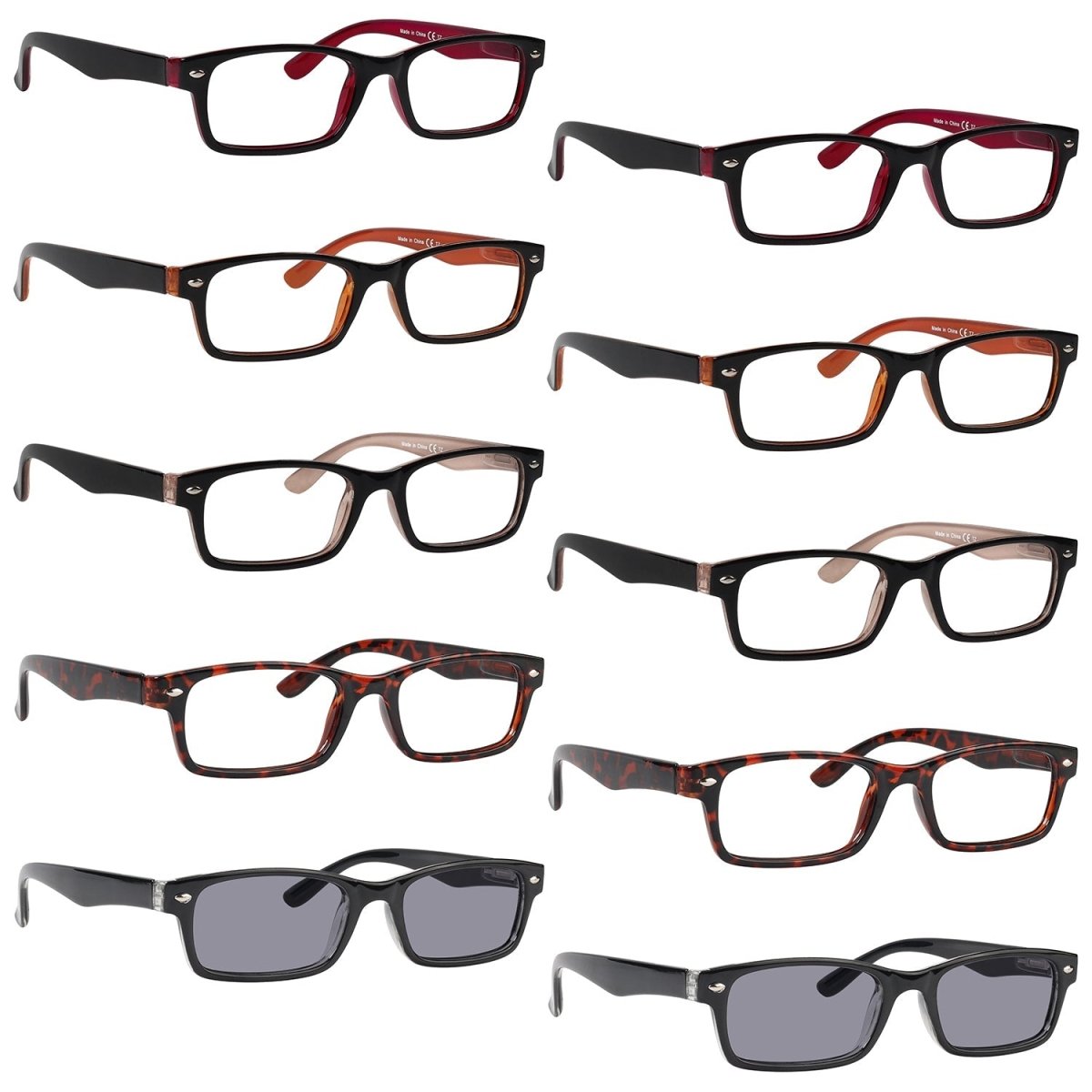 10 Pack Spring Hinges Readers Include Reading Sunglasses R055 - Gr8sight