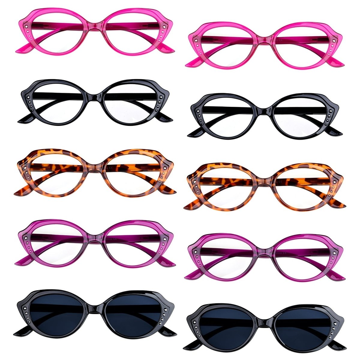 10 Pack Stylish Cat Eye Reading Glasses Rhinestone Spring Hinges Readers R2124 - Gr8sight