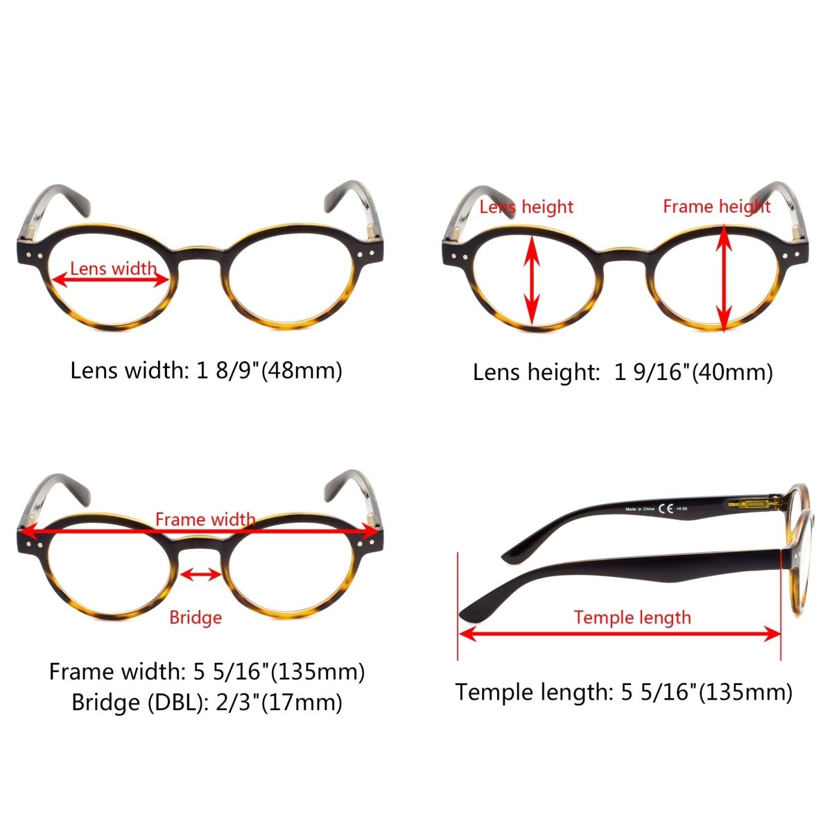 10 Pack Vintage Round Reading Glasses Retro Readers R070 - Gr8sight