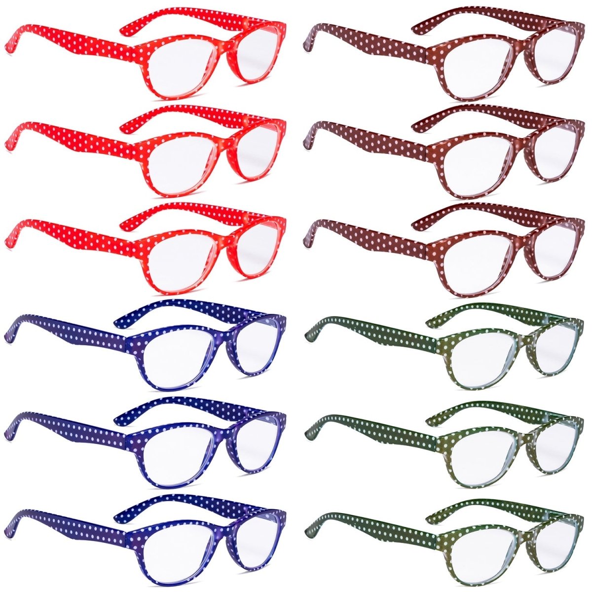 12 Pack Cat - eye Reading Glasses Polka Dot Design Readers R074P - Gr8sight