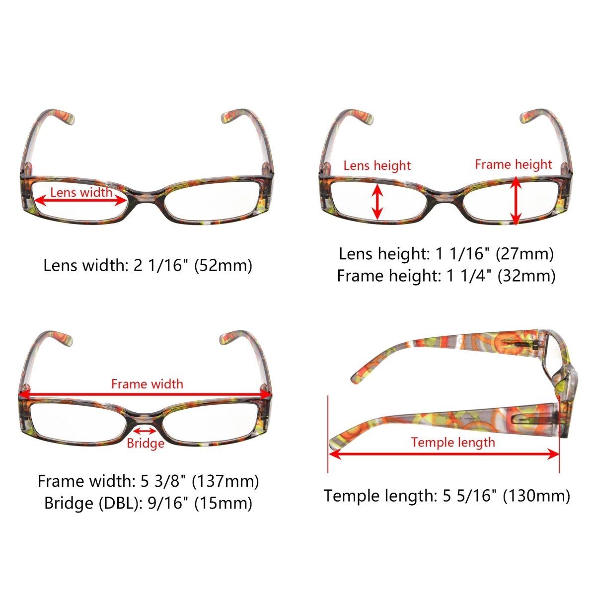 12 Pack Cute Pattern Reading Glasses Rectangular Readers R040G - Gr8sight