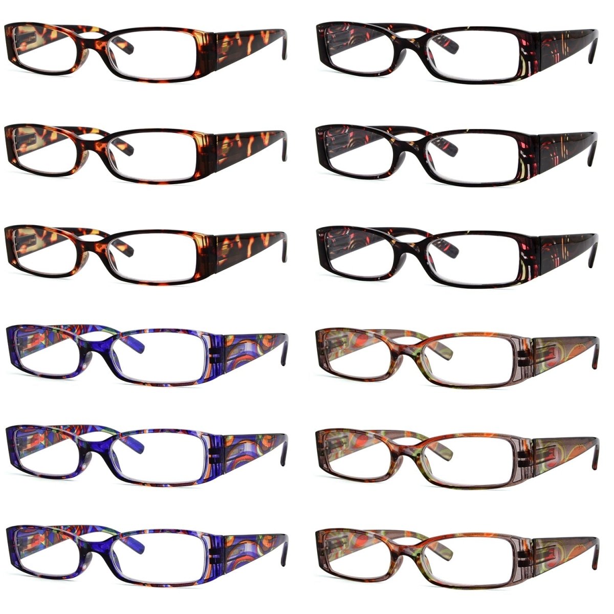 12 Pack Cute Pattern Reading Glasses Rectangular Readers R040G - Gr8sight