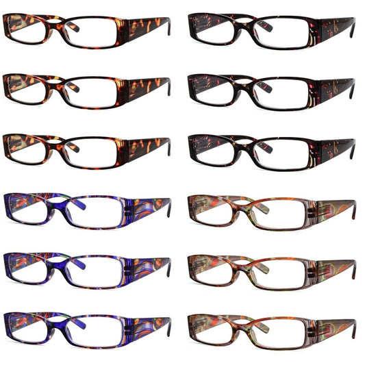 12 Pack Cute Pattern Reading Glasses Rectangular Readers R040G - Gr8sight