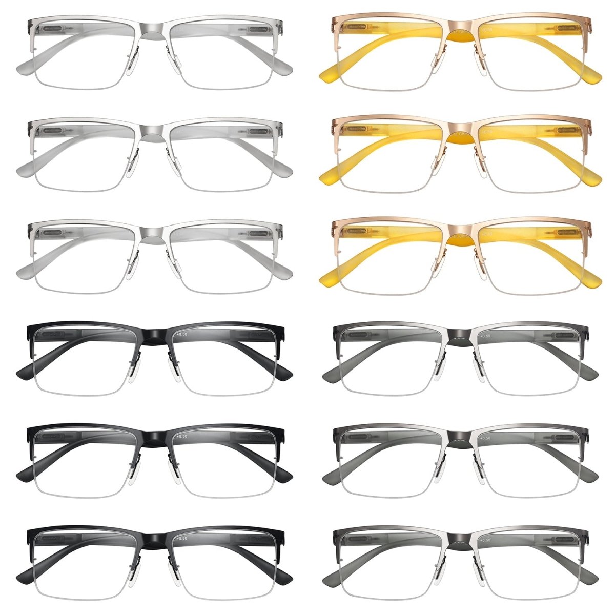 12 Pack Half - rim Metal Reading Glasses Lightweight Spring Hinges Readers R2201 - Gr8sight