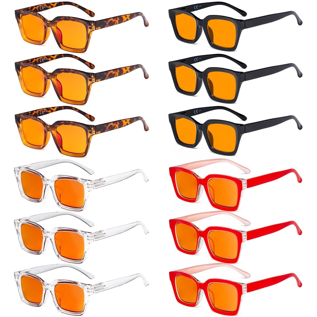 12 Pack Orange Tinted Stylish Blue Light Blocking Reading Glasses DS9106 - Gr8sight