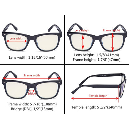 12 Pack Square Blue Light Blocking Reading Glasses Vintage Computer Readers UVR080 - Gr8sight