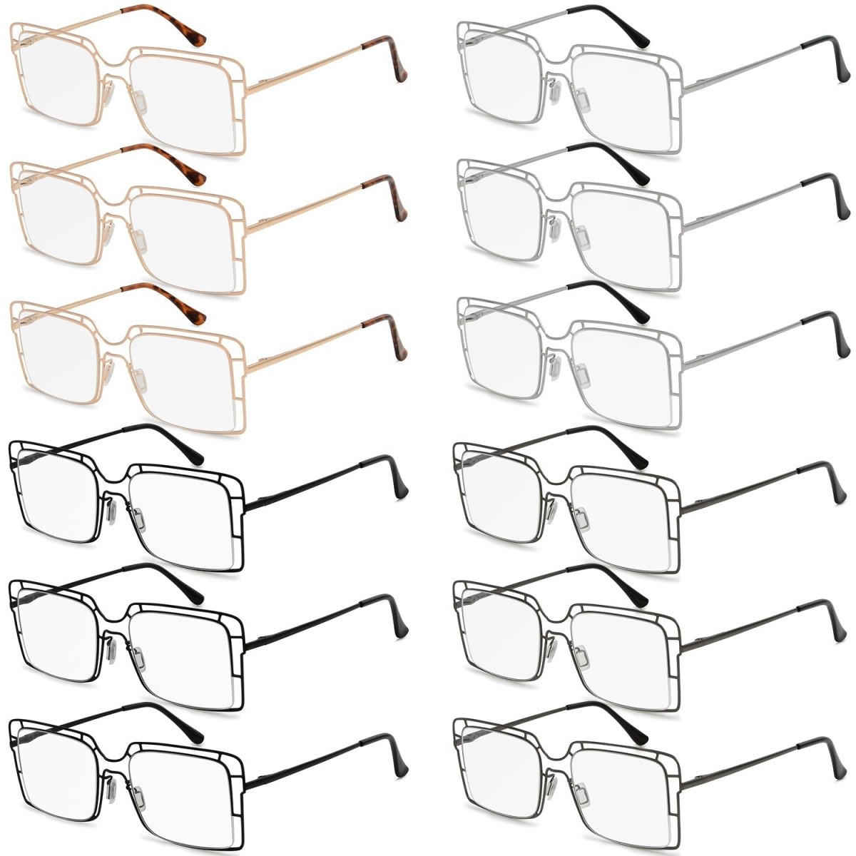 12 Pack Thin Metal Hollow Frame Reading Glasses R2301 - Gr8sight