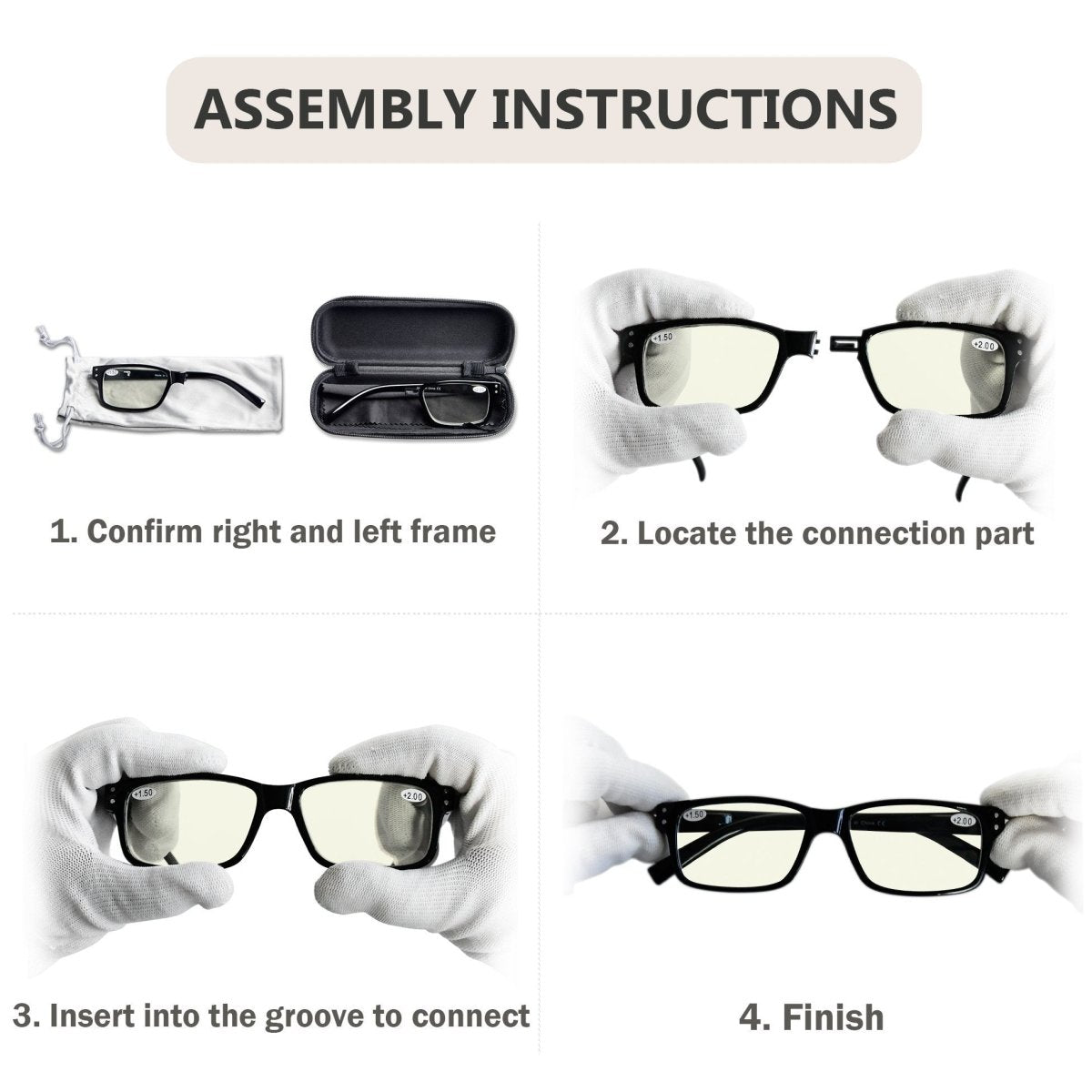 (Must Buy Both Eye) Computer Glasses with Different Power for Each Eye - Black Clear Frame - Gr8sight