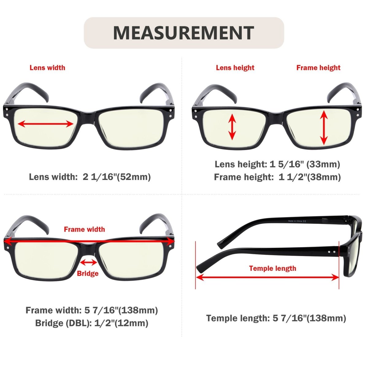 (Must Buy Both Eye) Computer Glasses with Different Power for Each Eye - Black Clear Frame - Gr8sight