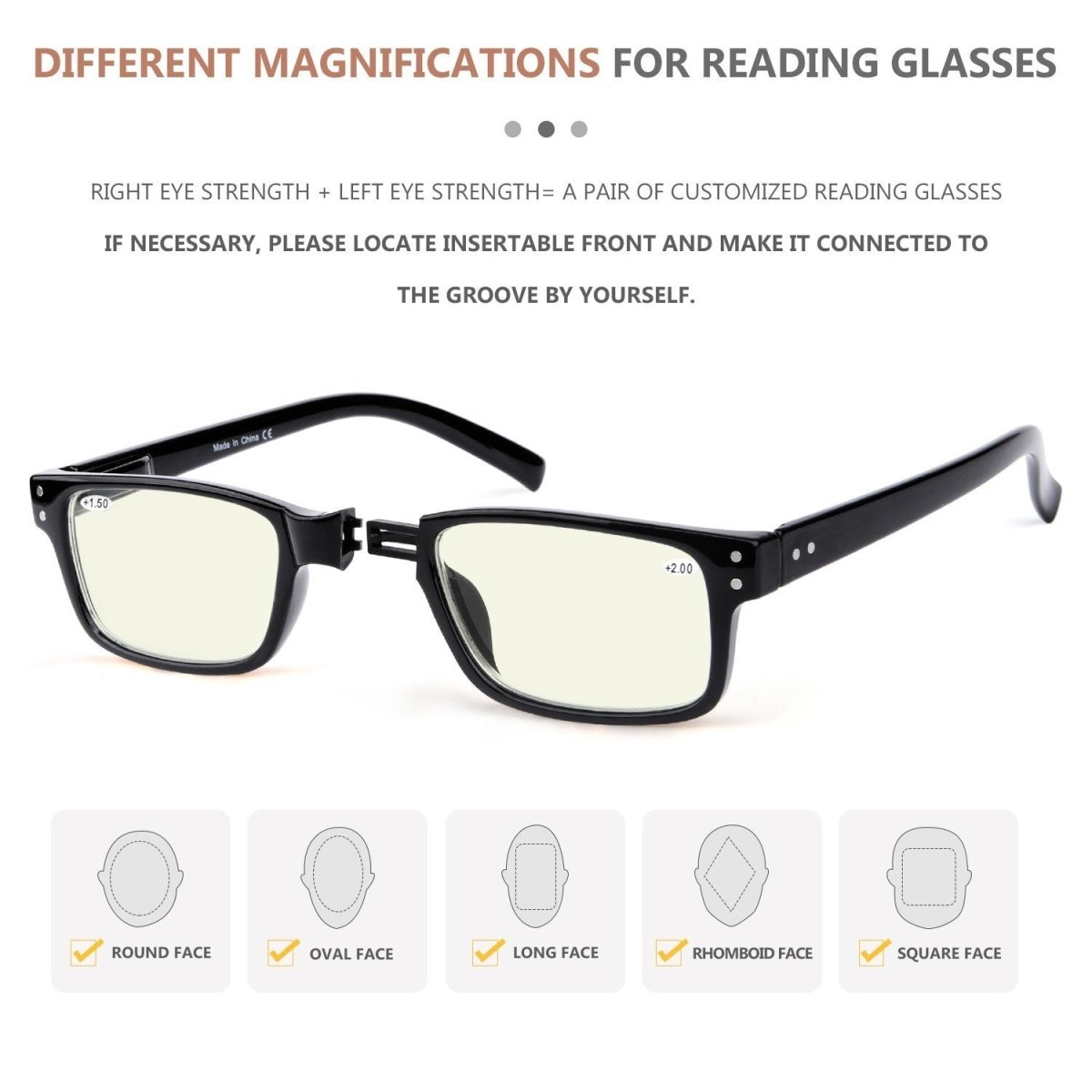 (Must Buy Both Eye) Computer Glasses with Different Power for Each Eye - Black Frame - Gr8sight