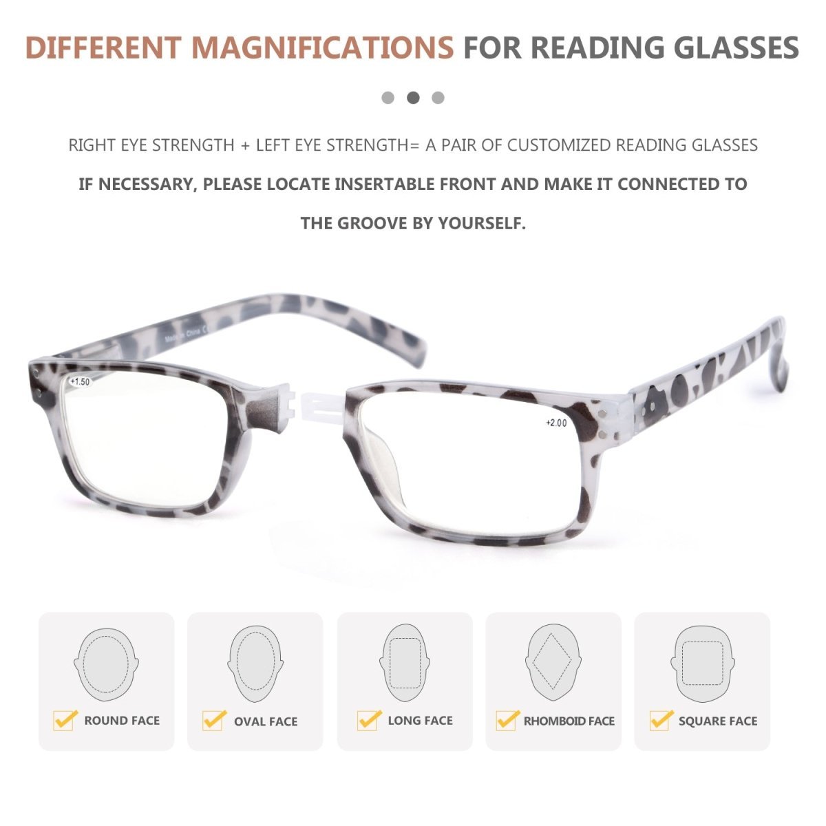 (Must Buy Both Eye) Reading Glasses with Different Strength for Each Eye - Grey Tortoise Frame - Gr8sight